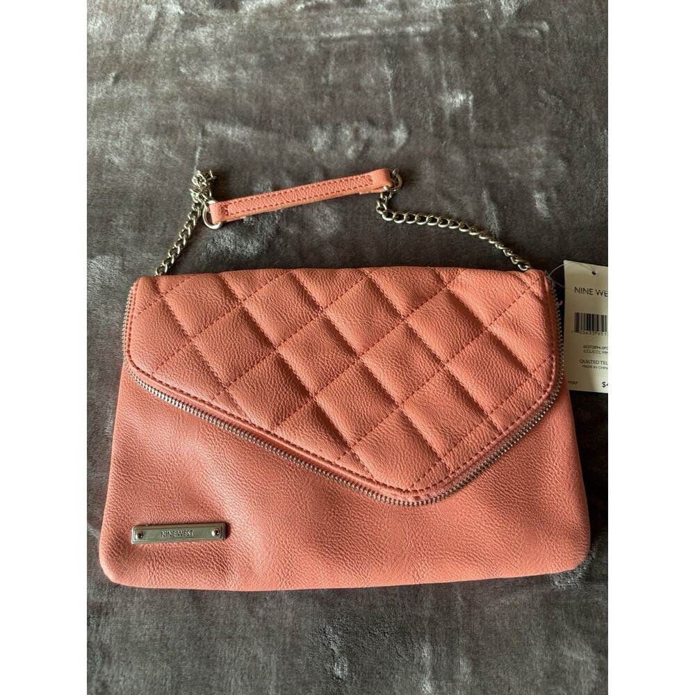 Nine WestStreet Level Quilted Vegan Faux Leather Purse Chain Strap NWT Peach
